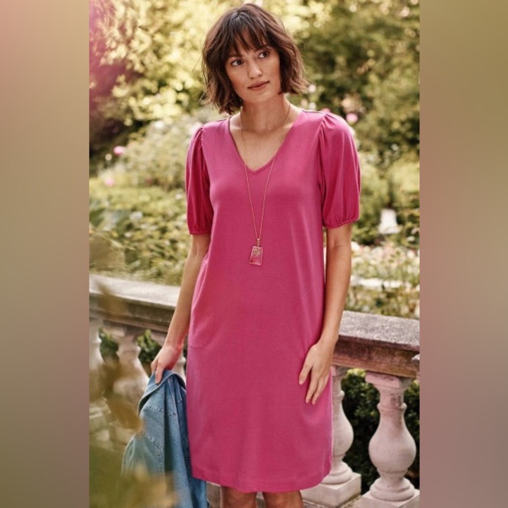 J.Jill Puff Sleeve V-Neck T-Shirt Dress Womens M Pink
